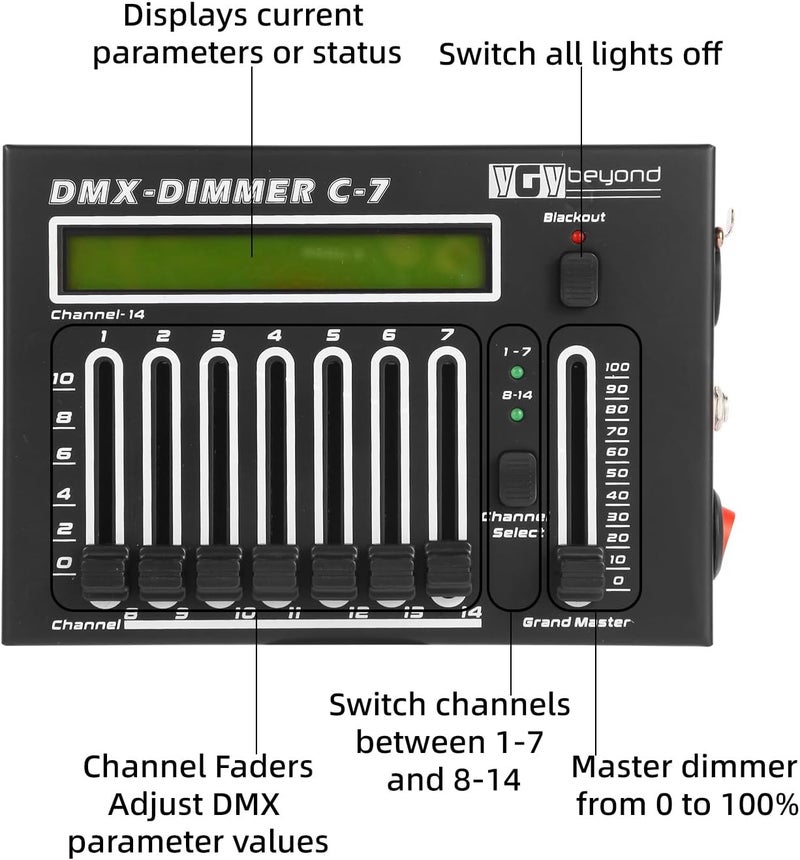 ygybeyond DMX-C7Controller,14Channel, DMX512, Controller, Stage Lighting Equipment & Accessorie For Dj, Ktv, Large Concert, DMX Light Controller (14 channel DMX-C7) - Image 2